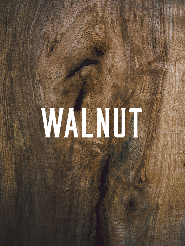 Walnut text written overtop beautiful wood grain
